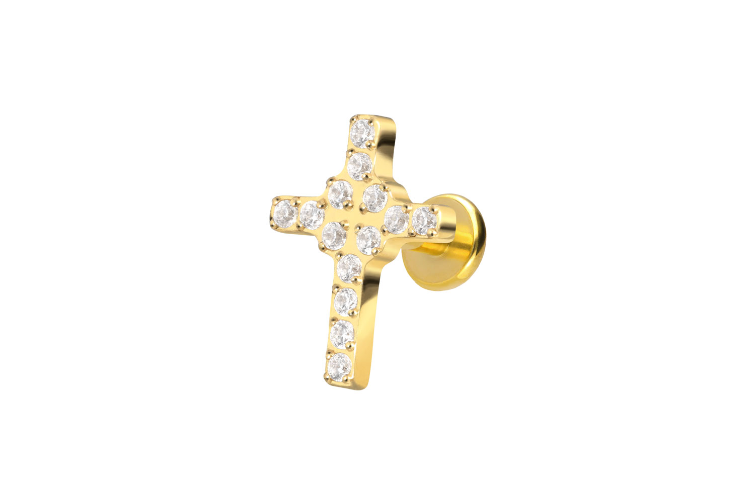 Titan Labret Piercing mit Push Fit KRISTALLKREUZ